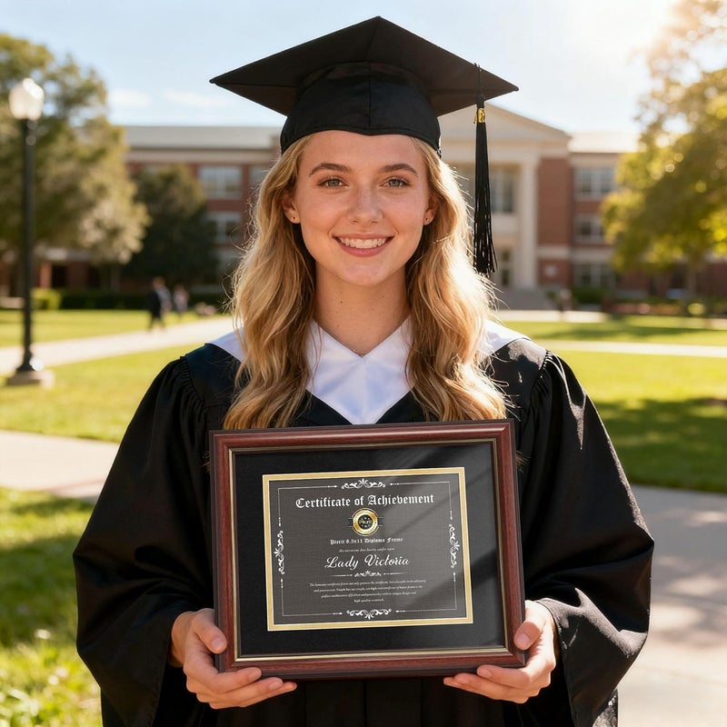 Picrit 11x14 Mahogany Diploma Frame with Tempered Glass, Display 8.5x11 Certificate with Black over Gold Mat, Degree Document Frame with Gold Rim for Wall and Tabletop, 1 Pack - Image 5